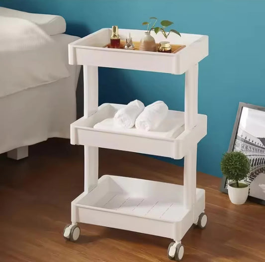 Three Layer Bathroom Storage Trolley Multifunctional Tool Cart Snack Organizer with Wheels