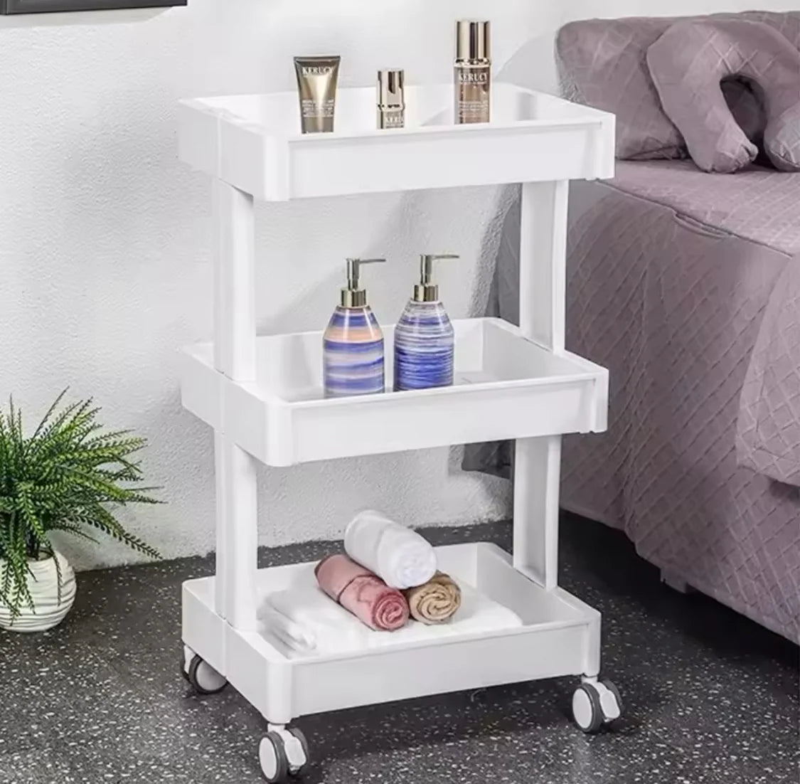 Three Layer Bathroom Storage Trolley Multifunctional Tool Cart Snack Organizer with Wheels