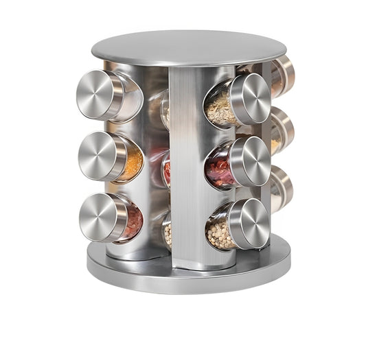 Revolving Countertop Spice Rack 12Jar Stainless Steel Carousel