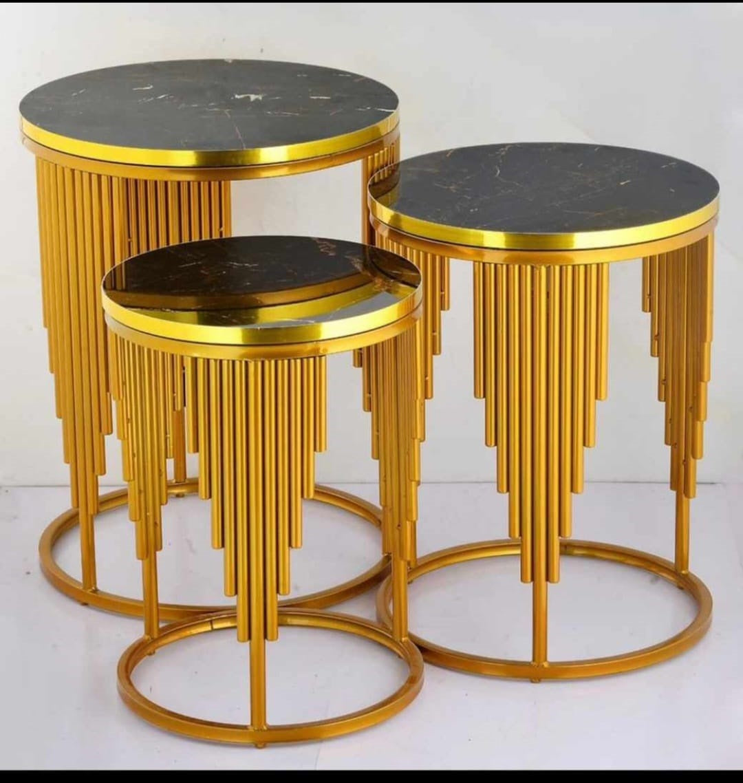 Gold Metal Nesting End Tables with Faux Marble Tops