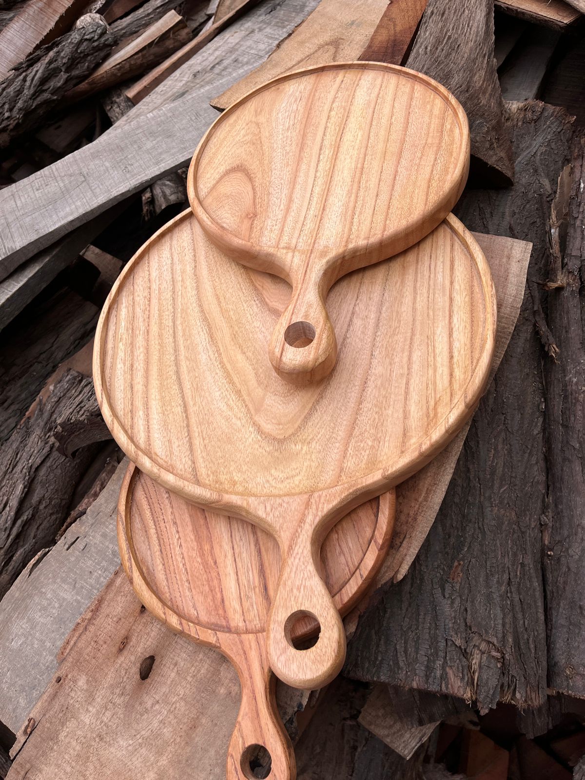 10" Serving Round Wooden Tray with Handle " Pure Wooden "