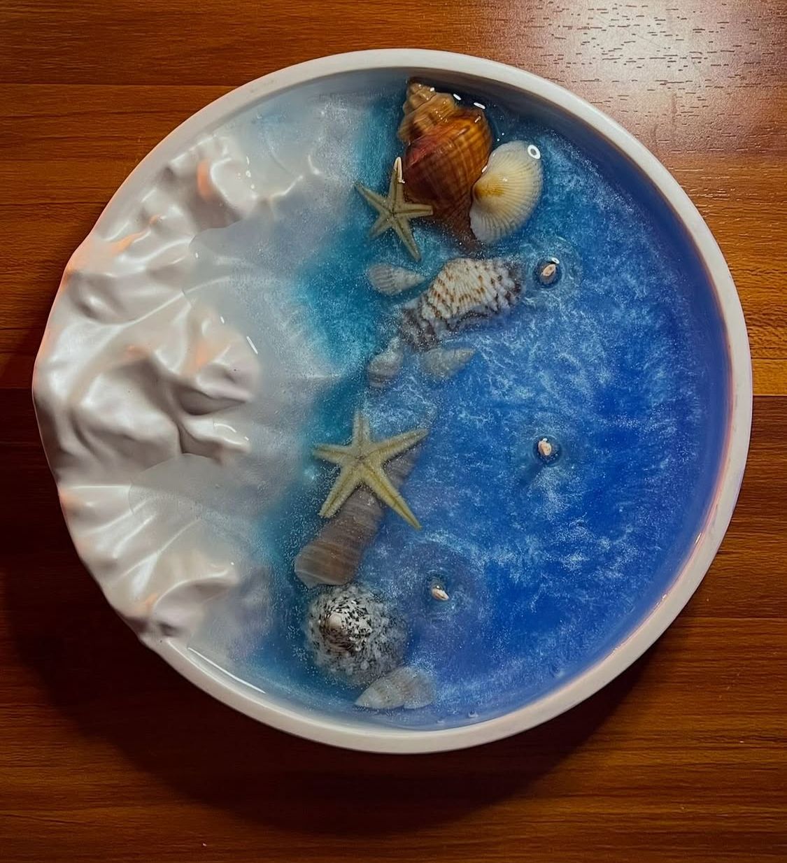 Handmade Ocean Beach Resin Tray with Seashells & Starfish