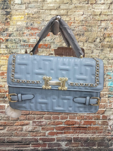 Grey Shiny Women’s Purse with Elegant Golden Chain Design