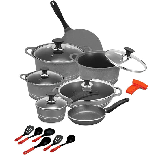 Premium 20-Piece Non-Stick Marble-Coated Cookware Set with Glass Lids