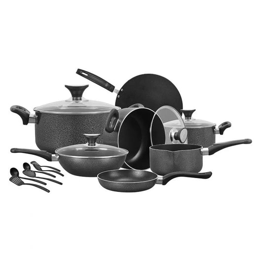 17-Piece Non-Stick Cookware Set Elegant Black Finish with Tempered Glass Lids