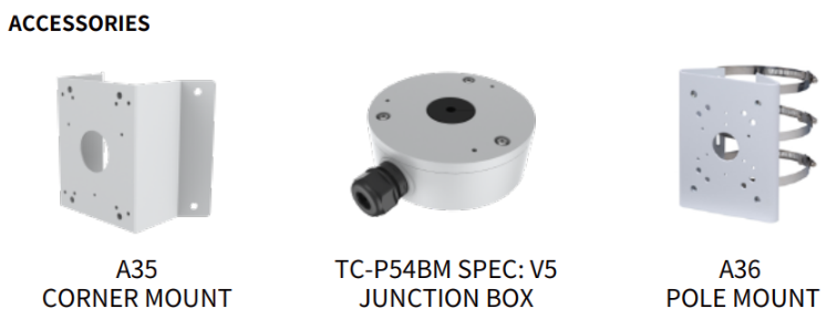 TC-C38WS Spec:I5/E/Y/M/4mm/V4.0 Tiandy Lite Lite Star Bullet 8MP Fixed 4mm IP67 POE Full metal housing