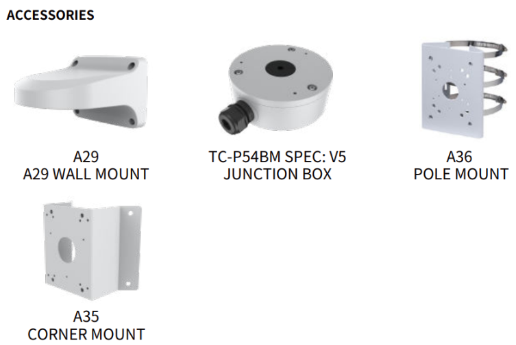 TC-C38XS Spec:I3/E/Y/M/2.8mm/V4.0 Tiandy Lite Lite Star Turret 8MP Fixed 2.8mm IP67 POE Full metal housing