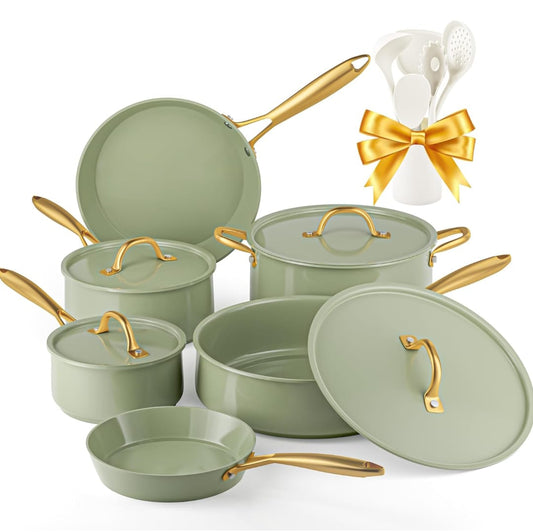 16-Piece VONIKI Ceramic Cookware Set Nonstick, Toxin-Free, Induction & Oven Safe