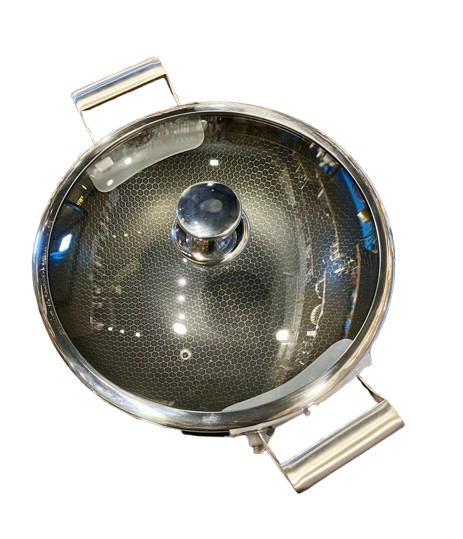 Honeycomb Stainless Steel Wok 12 Inch Non-Stick Induction-Compatible