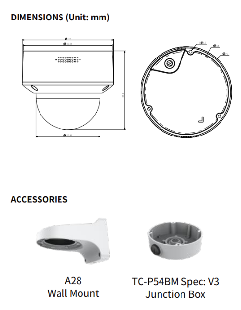 Tiandy TC-C35MS – 5MP Motorized Starlight IR Dome Camera