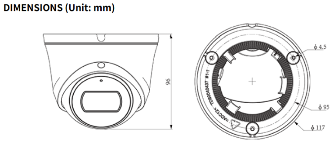 TC-C35XS Spec:I3/E/Y/C/H/2.8mm/V4.0 5MP Fixed Starlight IR Turret Camera Metal+Plastic POE IP66