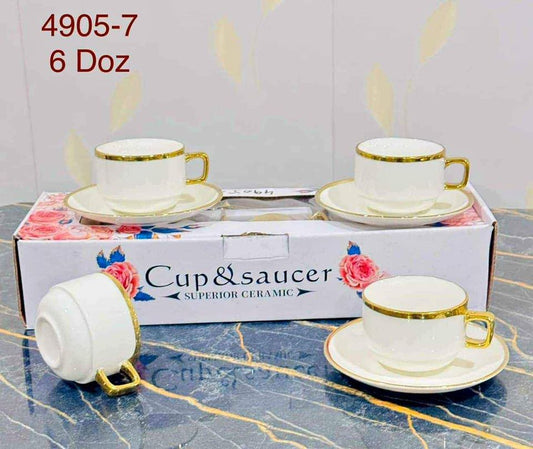 Gold Rim Ceramic Tea Cup and Saucer Set Elegant Tableware for Everyday Luxury