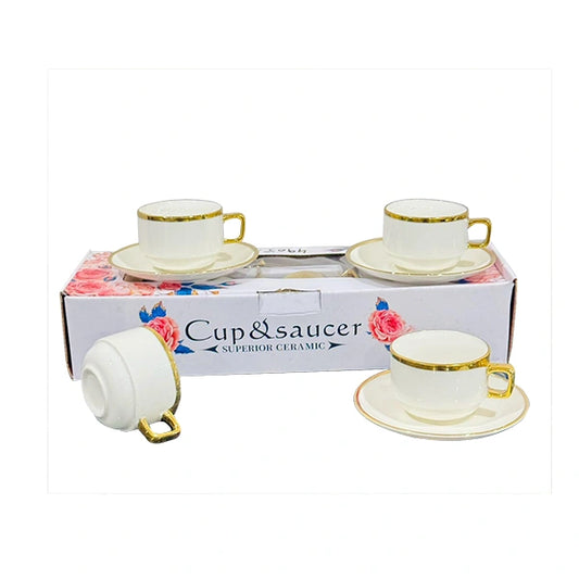 Gold Rim Ceramic Tea Cup and Saucer Set Elegant Tableware for Everyday Luxury