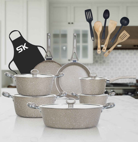 Marble Coated Gift Pack Signature PLUS Cookware Set 16 Pcs - Beige