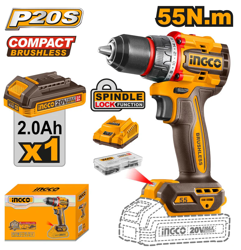 Ingco CDLI205582 Compact Brushless Cordless Drill