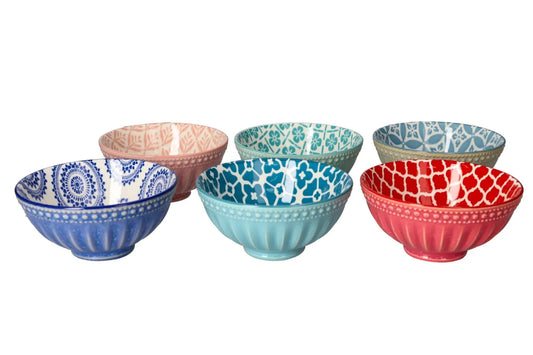 Bohemian Design Ceramic Bowls 6pcs Vibrant Porcelain Bowl Set