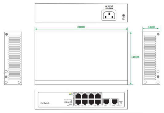 Tiandy 8-Port PoE Switch with 2 Uplink Ports - TC-P3S010