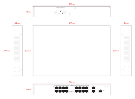 Tiandy 16-Port PoE Switch with 2 Gigabit Ethernet Uplinks + 1 Gigabit SFP Port - TC-P3S019