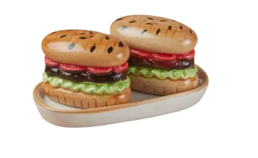 Burger Buddy Salt & Pepper Shaker Set with Tray