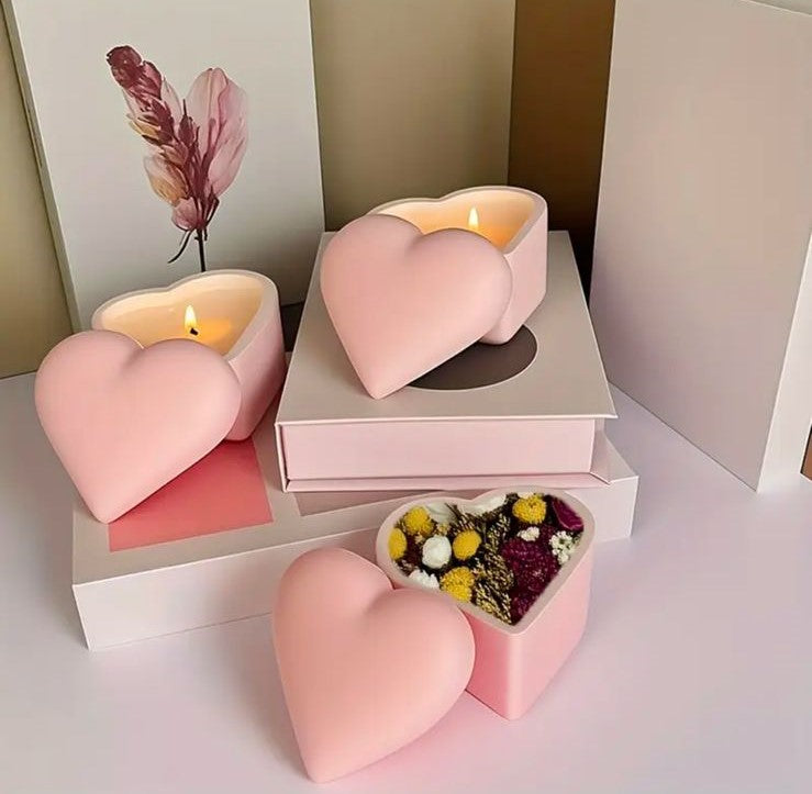Romantic Pink Heart Candles & Floral Decor Set
