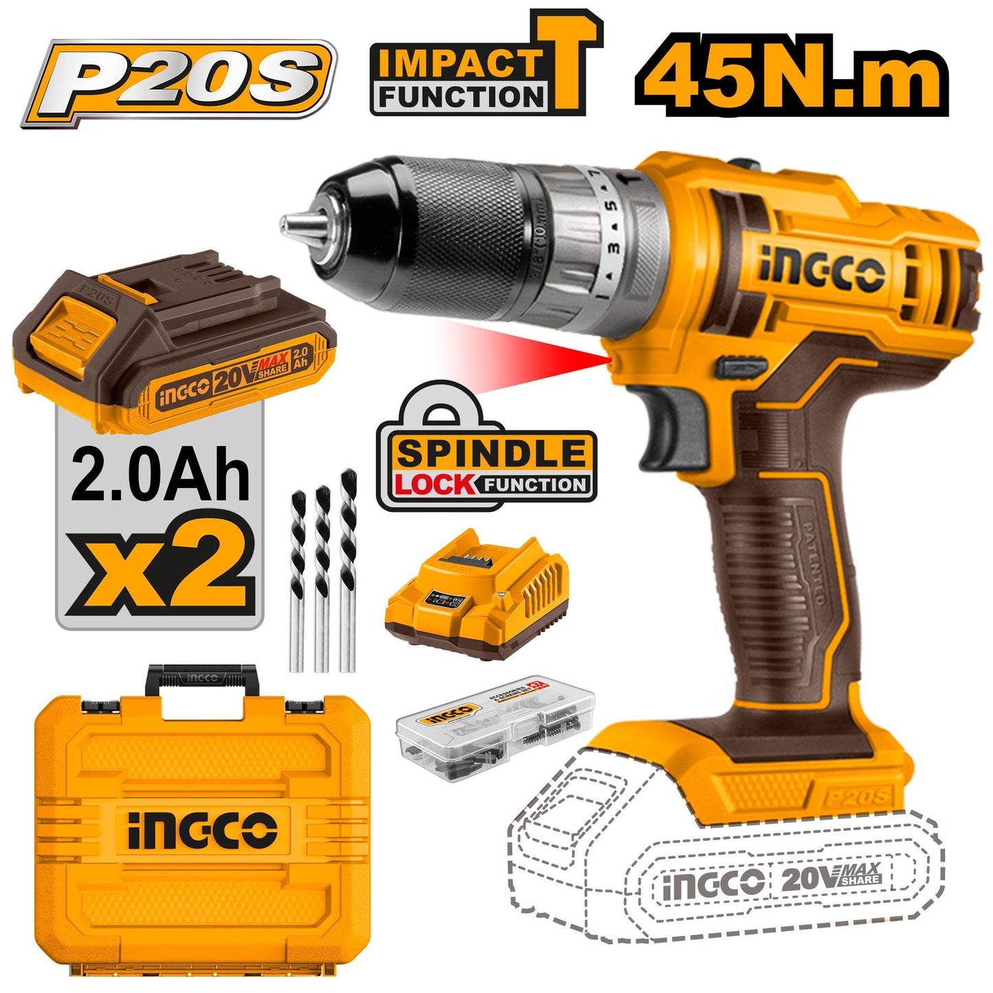 Ingco CIDLI201452 Cordless Impact Drill