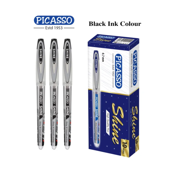 Picasso High Quality Shine Ball Pens – 10 Pcs Packet (Blue & Black)