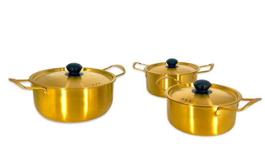 Gold 3-Piece Ramen Pot Set Stylish & Durable Stainless Steel Cookware