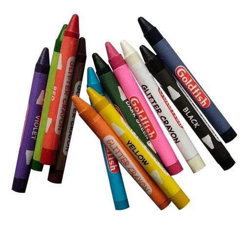 Goldfish High Quality Glitter 9mm Wax Crayon 12 Colour in Cardboard Packet (1 Pack)