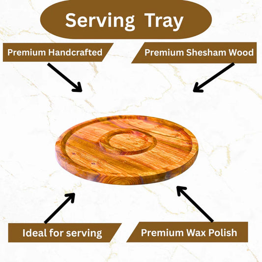 WOODSY 13-Inch Round Wooden Dry Fruit Serving Tray