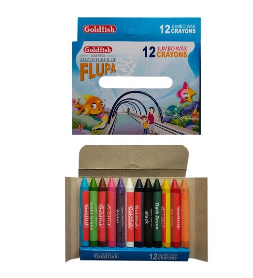 Goldfish High Quality Jumbo Wax Crayon 12 Colour in Cardboard Packet (1 Pack)