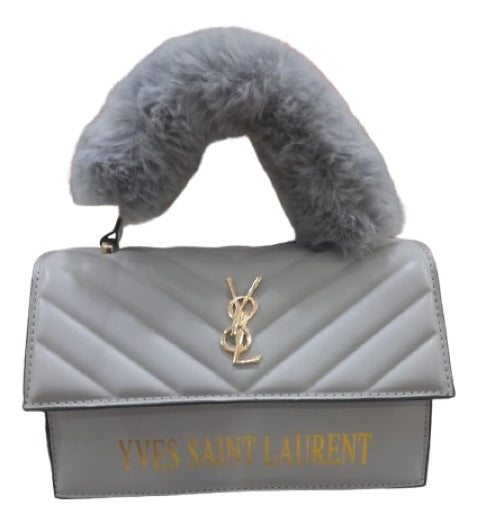 Elegant Ladies Purse with Golden Chain and Fluffy Handle