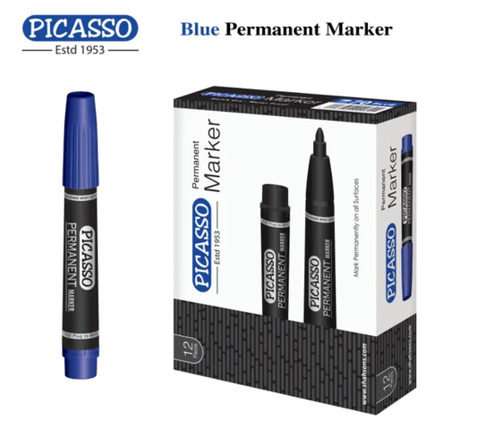 Picasso High Quality Permanent Marker – 12 Pcs in Cardboard Box (Available in 4 Ink Colours: Blue, Black, Red & Green)