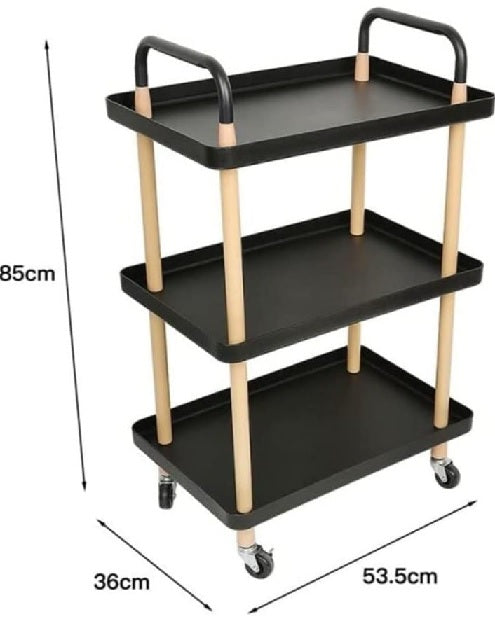3 Tier Square Kitchen Cart Black