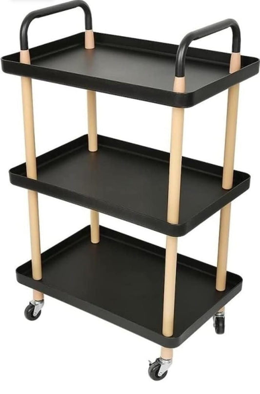 3 Tier Square Kitchen Cart Black