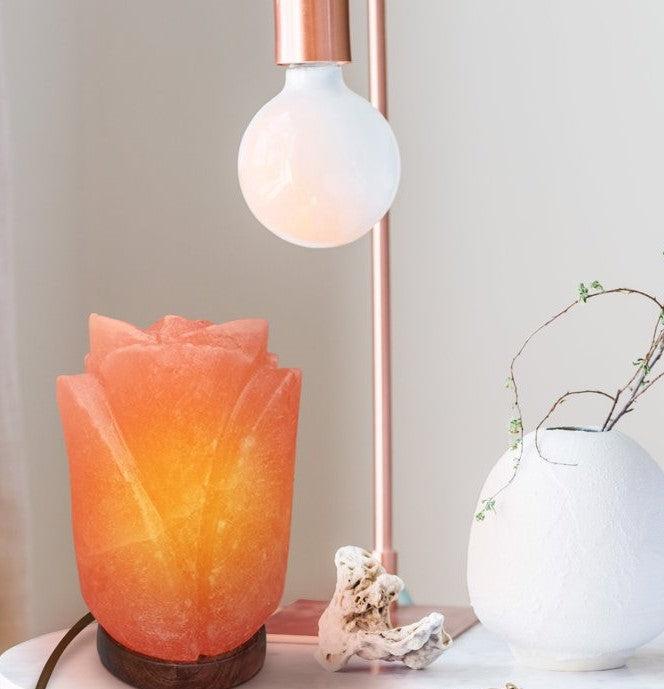 Salt Lamp Flower with Natural Wood Base