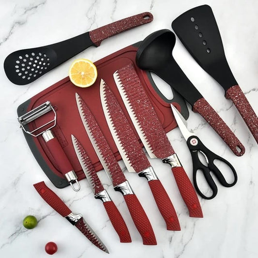 12-Piece Kitchen Cutlery Knife Set with Holder & Chopping Board