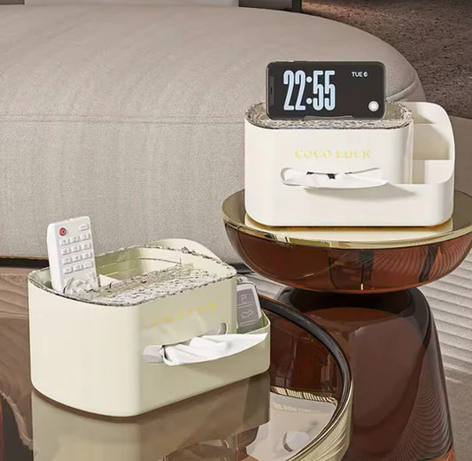 Cosmetic Organizer With Tissue Box Multifunctional Makeup  Sundries Storage Organizer with Built-in Tissue Holder