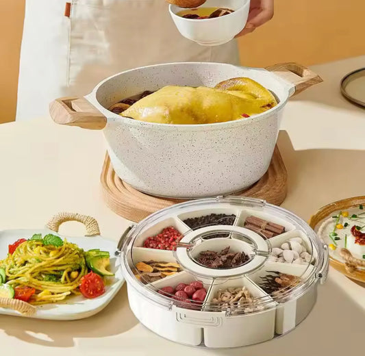 Multi Grids Seasoning Storage Box with Lid, Transparent Divided Tray for Snacks, Spices, Fruits, and Candy