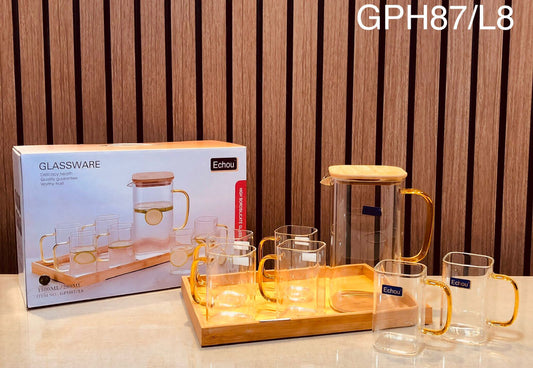 Glass Cup and Pitcher Set 7 Pieces
