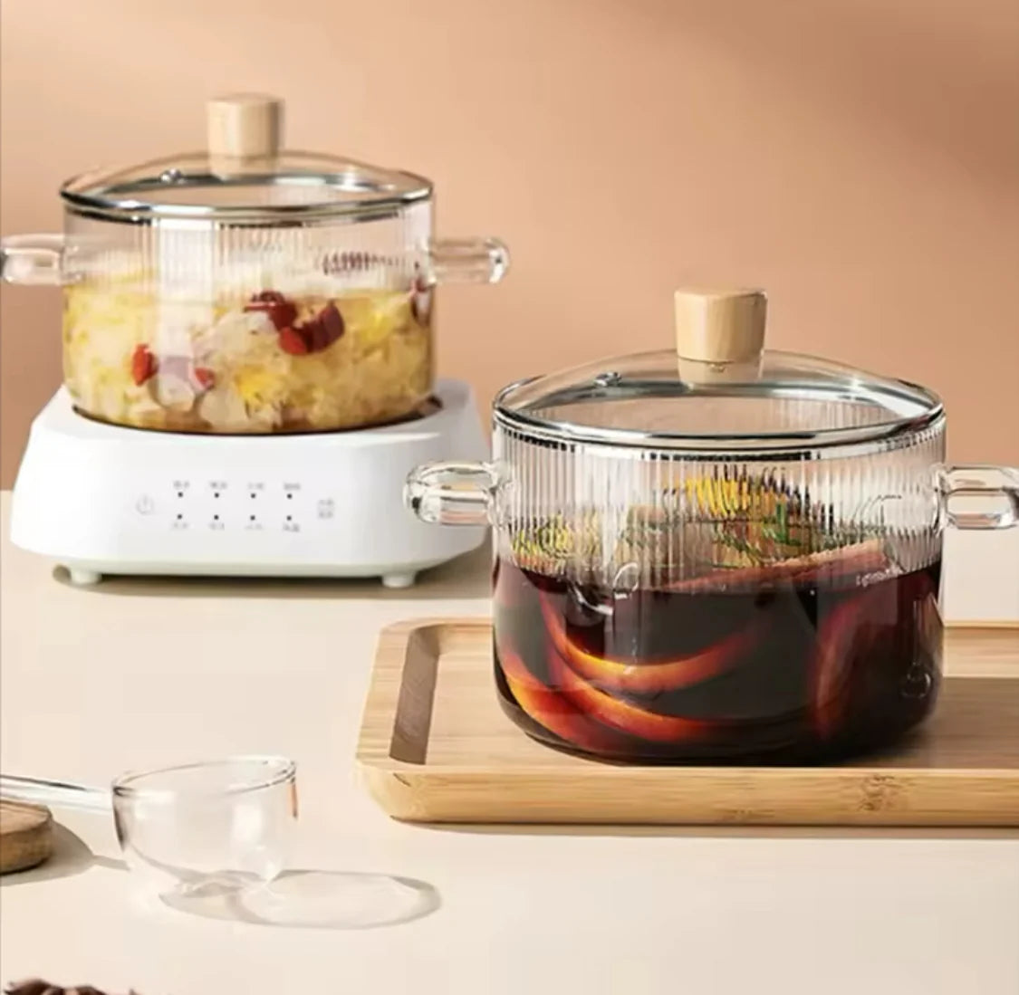 Durable Cooking Glass Pot With Lid, Heat Resistant Transparent Simmer Pot for Kitchen Use