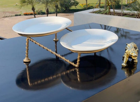 2 Tier Metal Serving Stand Elegant Golden Finish