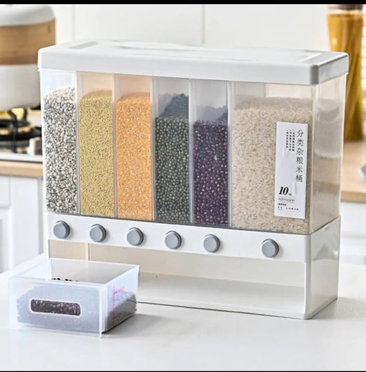 6-Grid Dry Food Dispenser Wall Mounted 10KG Capacity
