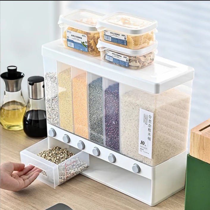6-Grid Dry Food Dispenser Wall Mounted 10KG Capacity