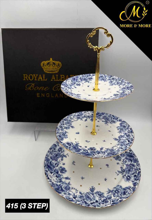 Multi-Tier Cake Stand White Ceramic with Metal Handles