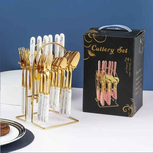 Elegant Gold Dinnerware Set 24-Piece Cutlery Set for 6 People