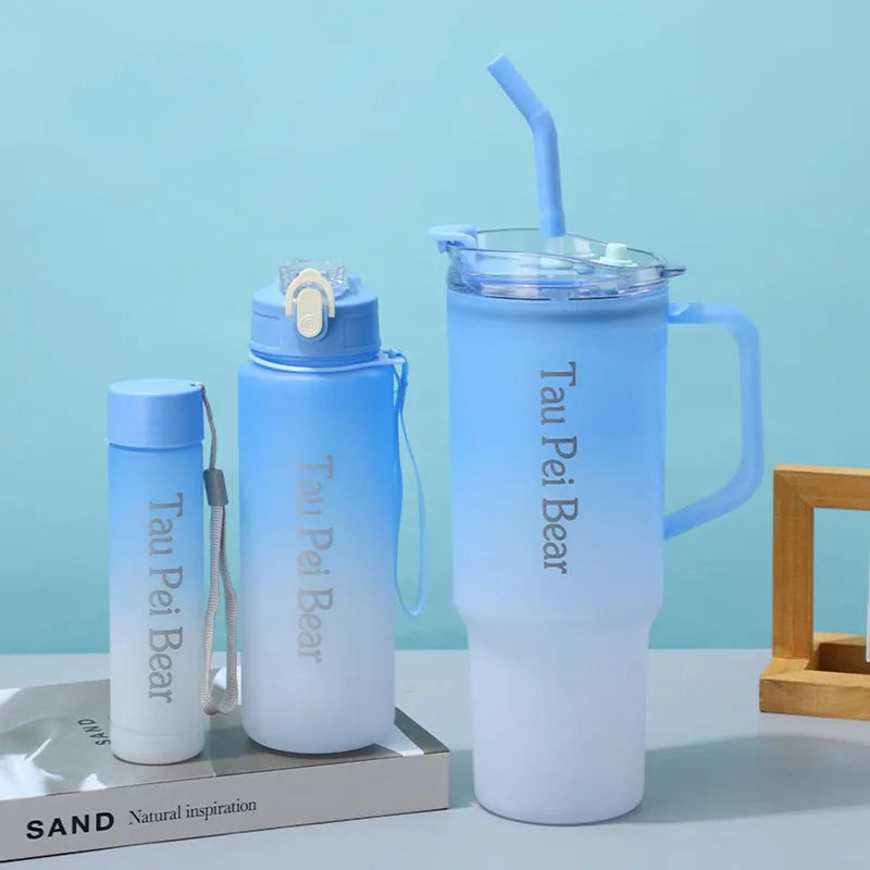Purilite Select Motivational Water Bottle Set with Straw, Handle & Cleaning Brush | BPA-Free Travel Sports Water Bottles