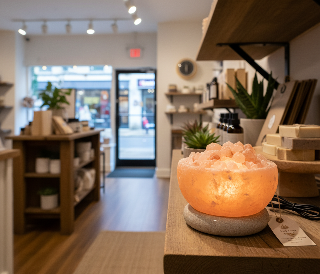 Salt USB Lamp (Bowl) – Handcrafted with Natural Wooden Base & USB Powered LED