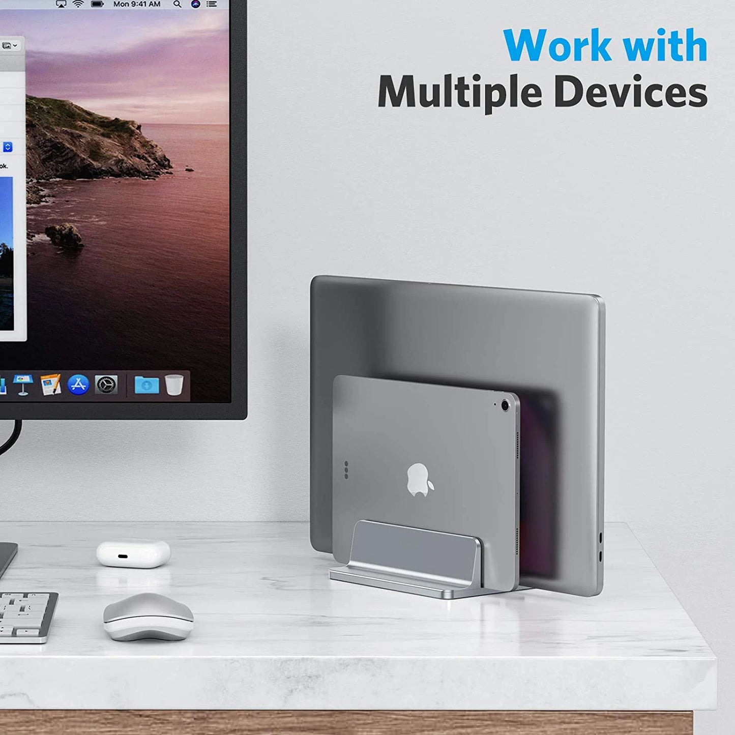 Purilite Select Vertical Laptop Stand | Adjustable Aluminum Notebook Holder | Space-Saving Desktop Support Base