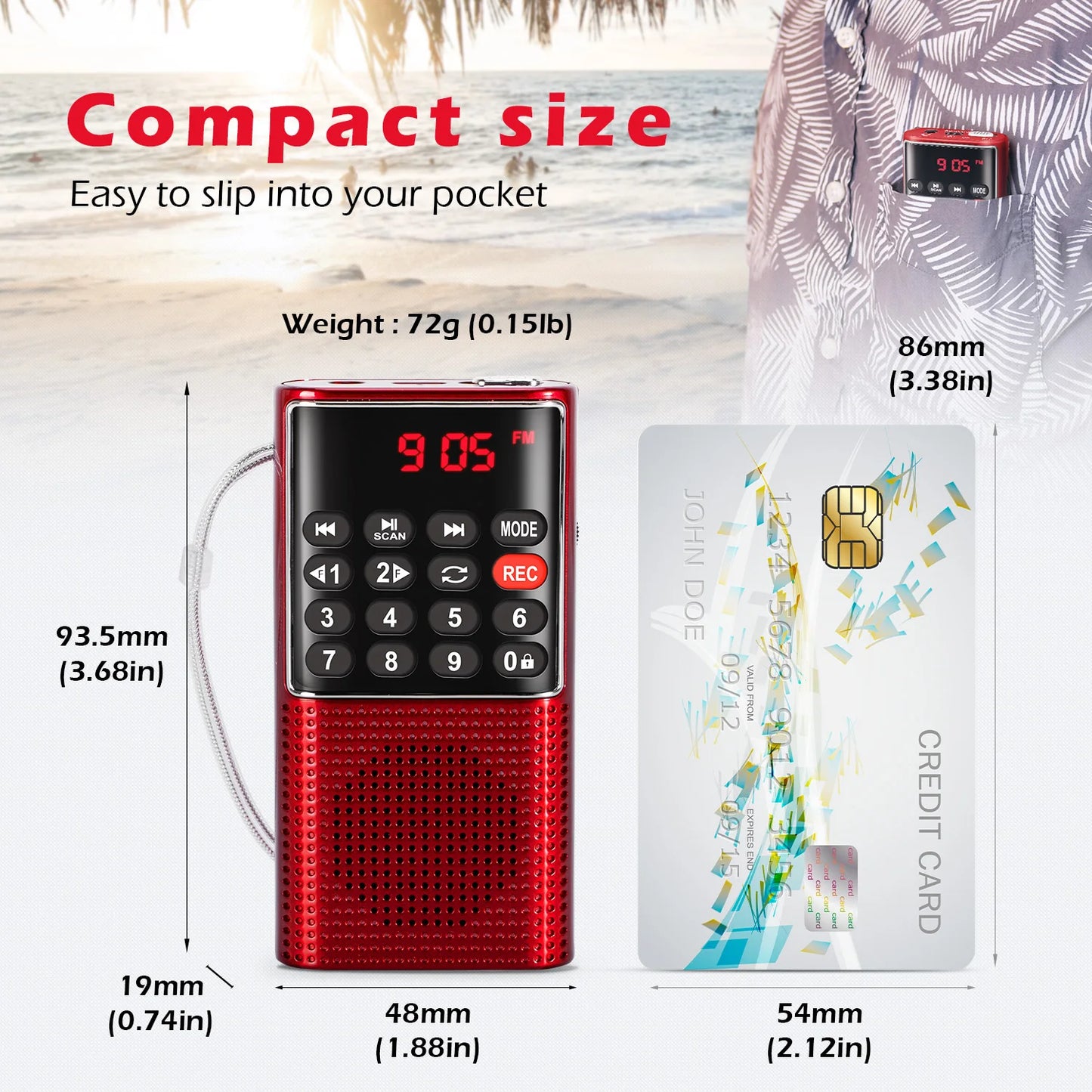 Purilite Select Number Key Mini Portable Pocket FM Radio
