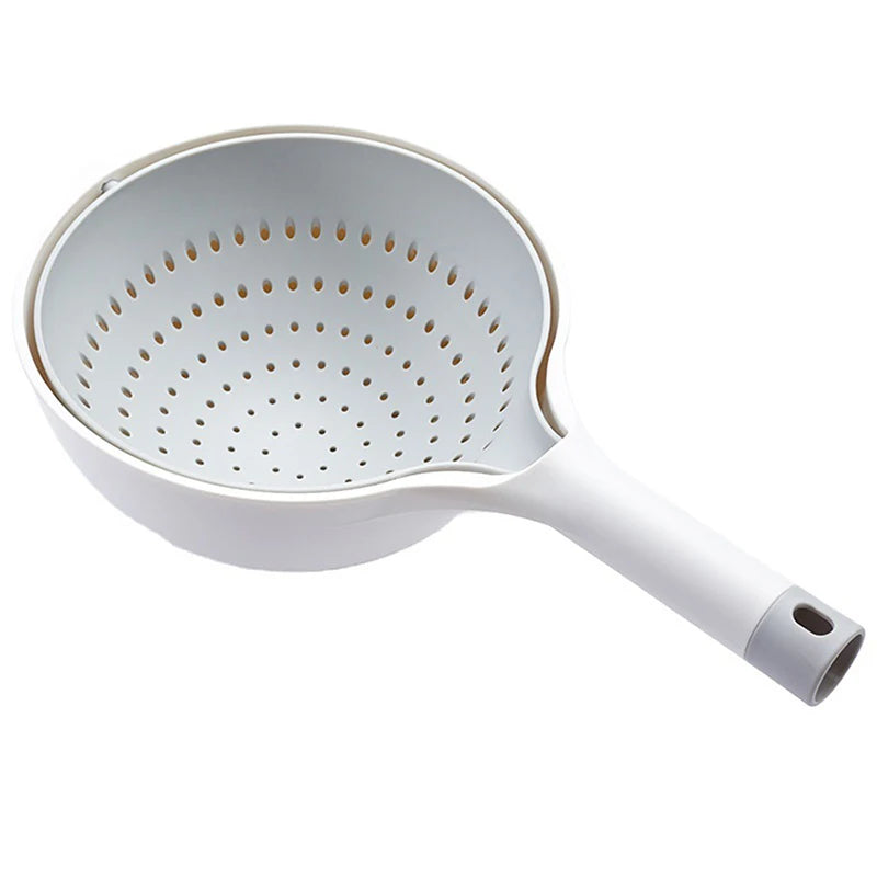 Purilite Select Double Layer Rotatable Drain Basket with Handle for Fruit Washing Vegetable Cleaning and Kitchen Storage